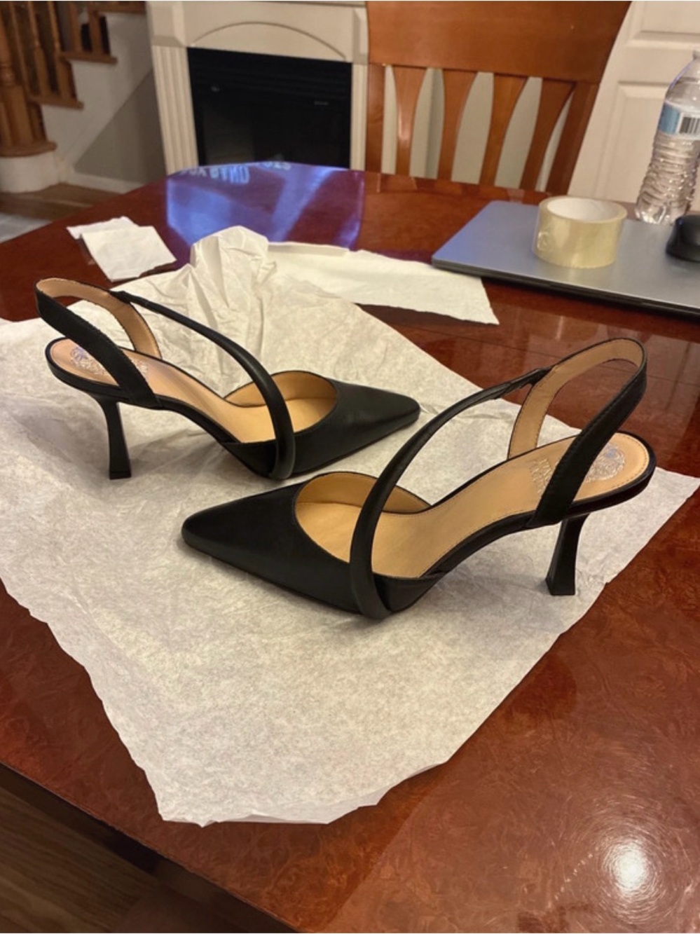 Vince Camuto Black Pointed-Toe Heel with design strap from toe to ankle slip on - Picture 2 of 12